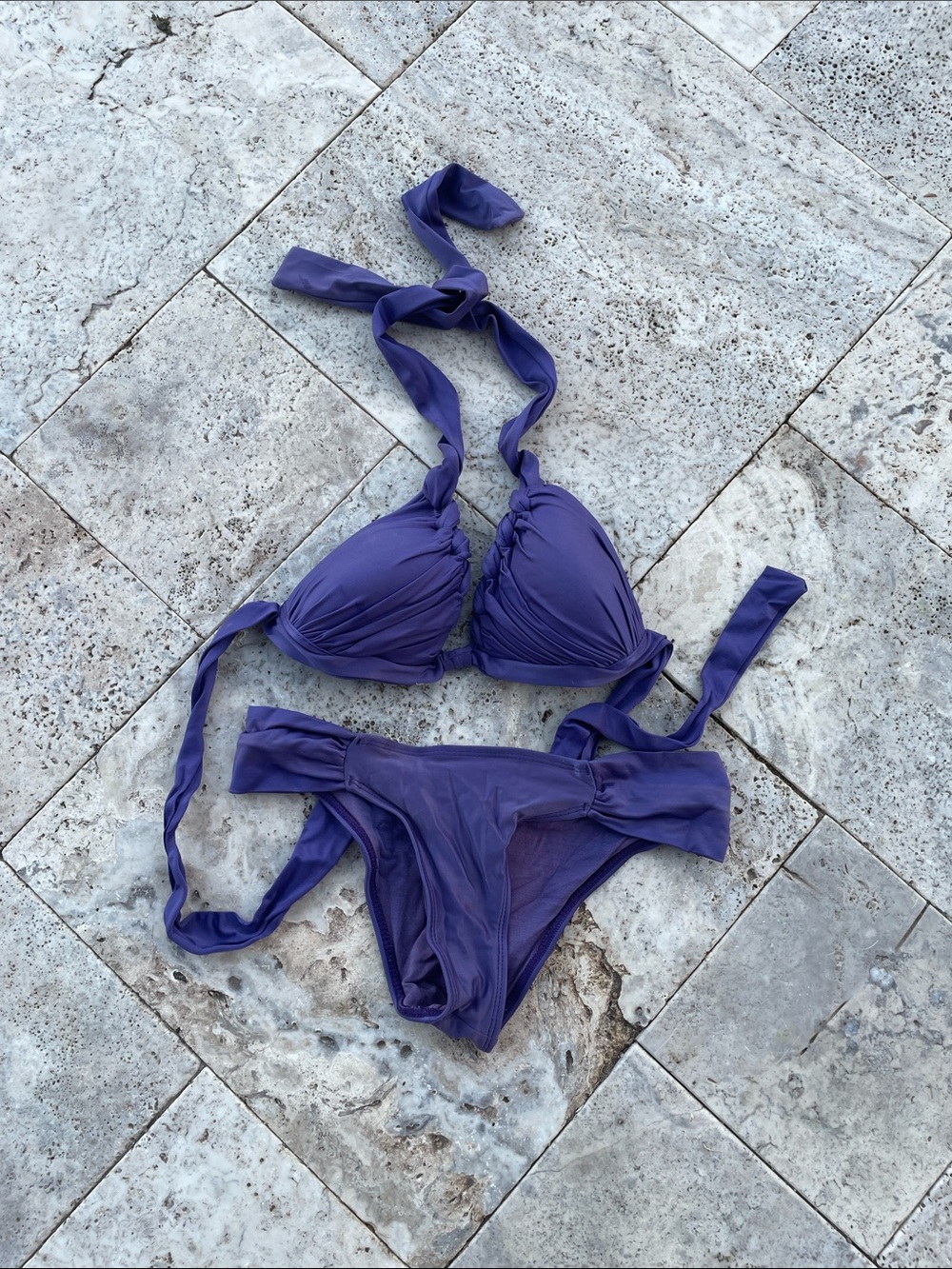 Mali Beachwear Purple Ruched Halter Brazilian Bikini Set M